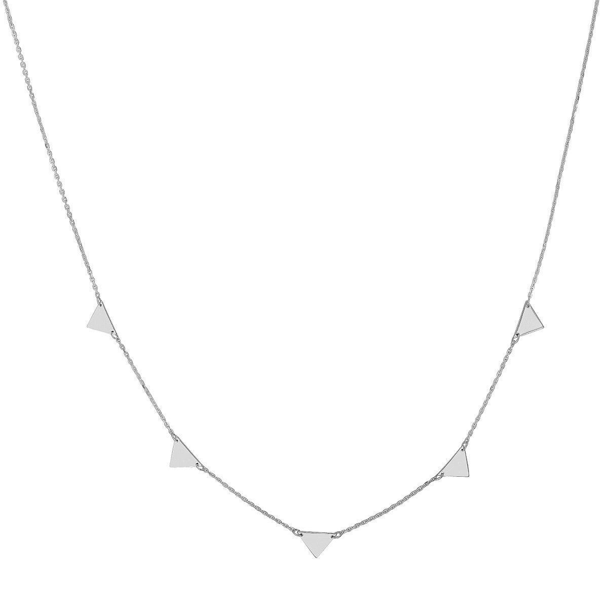 14K White Gold Mini Triangle Station Necklace