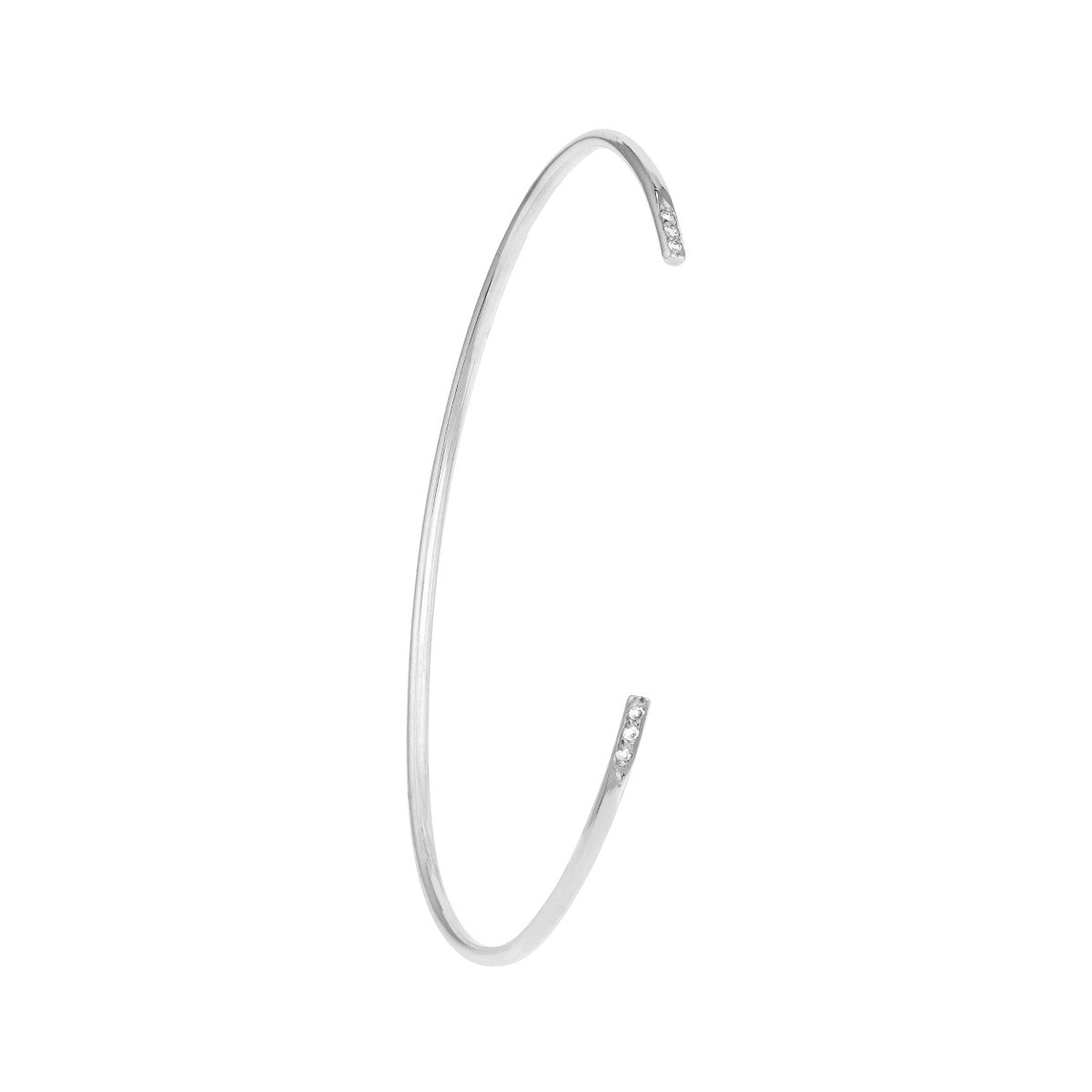 14K White Gold Petite Cuff Bangle with Diamond Details