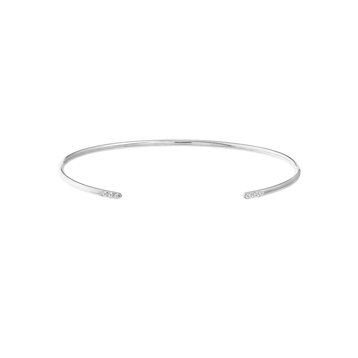 14K White Gold Petite Cuff Bangle with Diamond Details