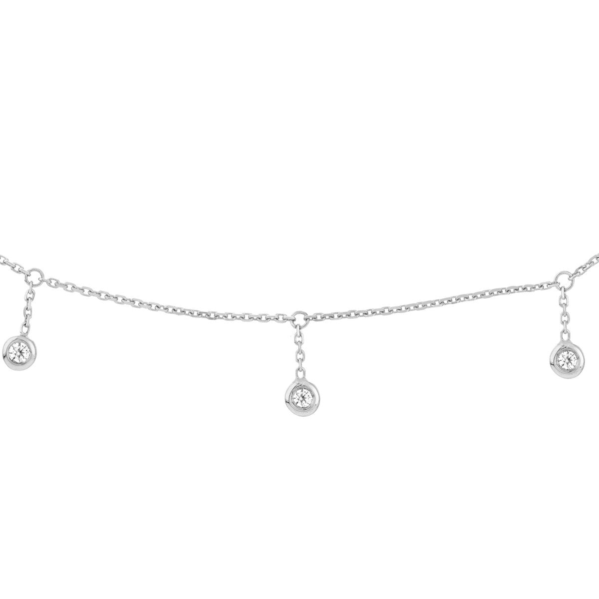 14K White Gold Diamond Bezel Drop Adjustable Choker