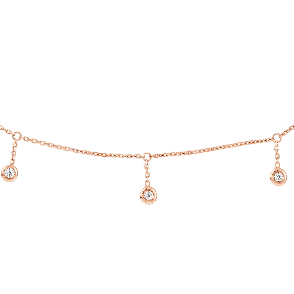 14K Rose Gold Diamond Bezel Drop Adjustable Choker