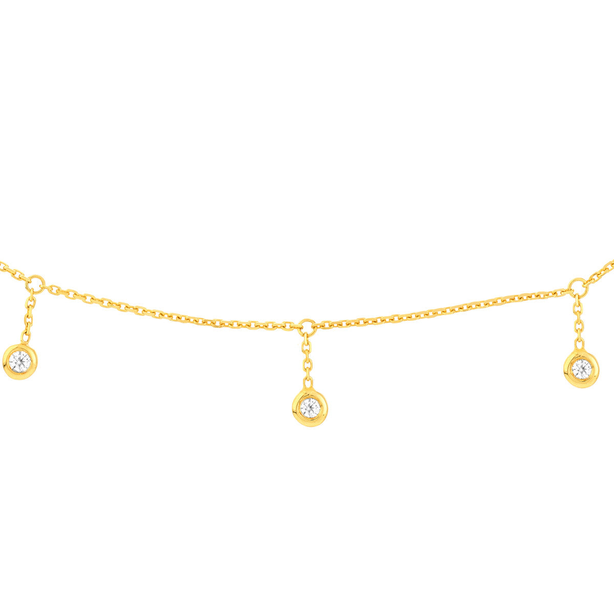 14K Yellow Gold Diamond Bezel Drop Adjustable Choker