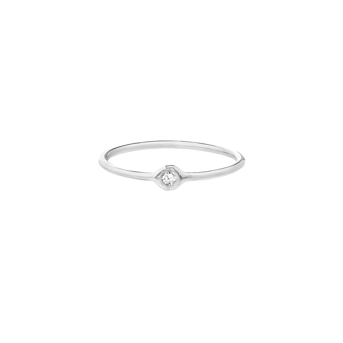 14K White Gold Petite Round Diamond Bezel Ring