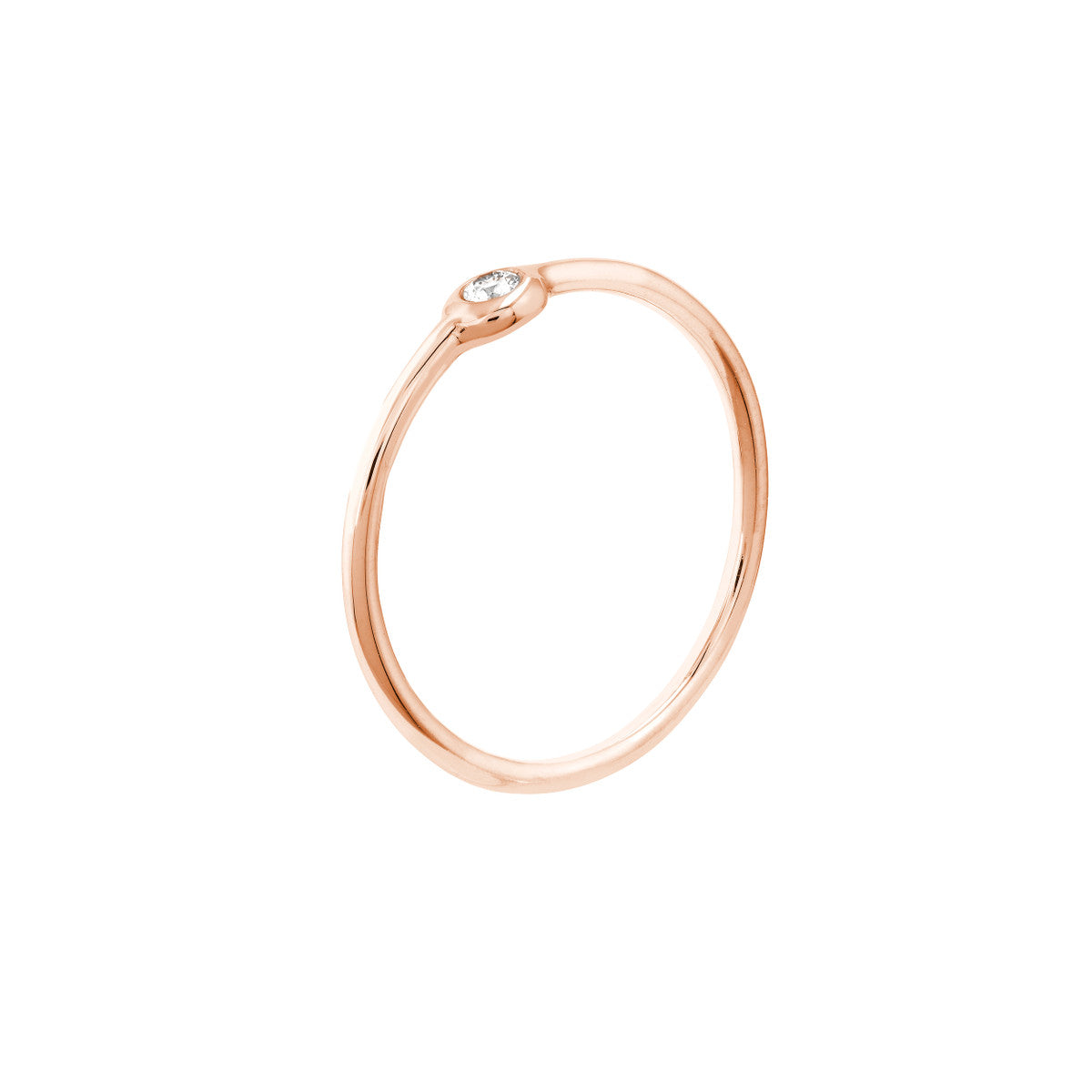 14K Rose Gold Petite Round Diamond Bezel Ring