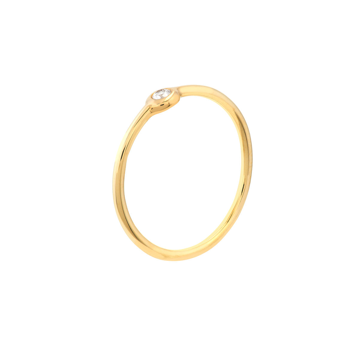 14K Yellow Gold Petite Round Diamond Bezel Ring