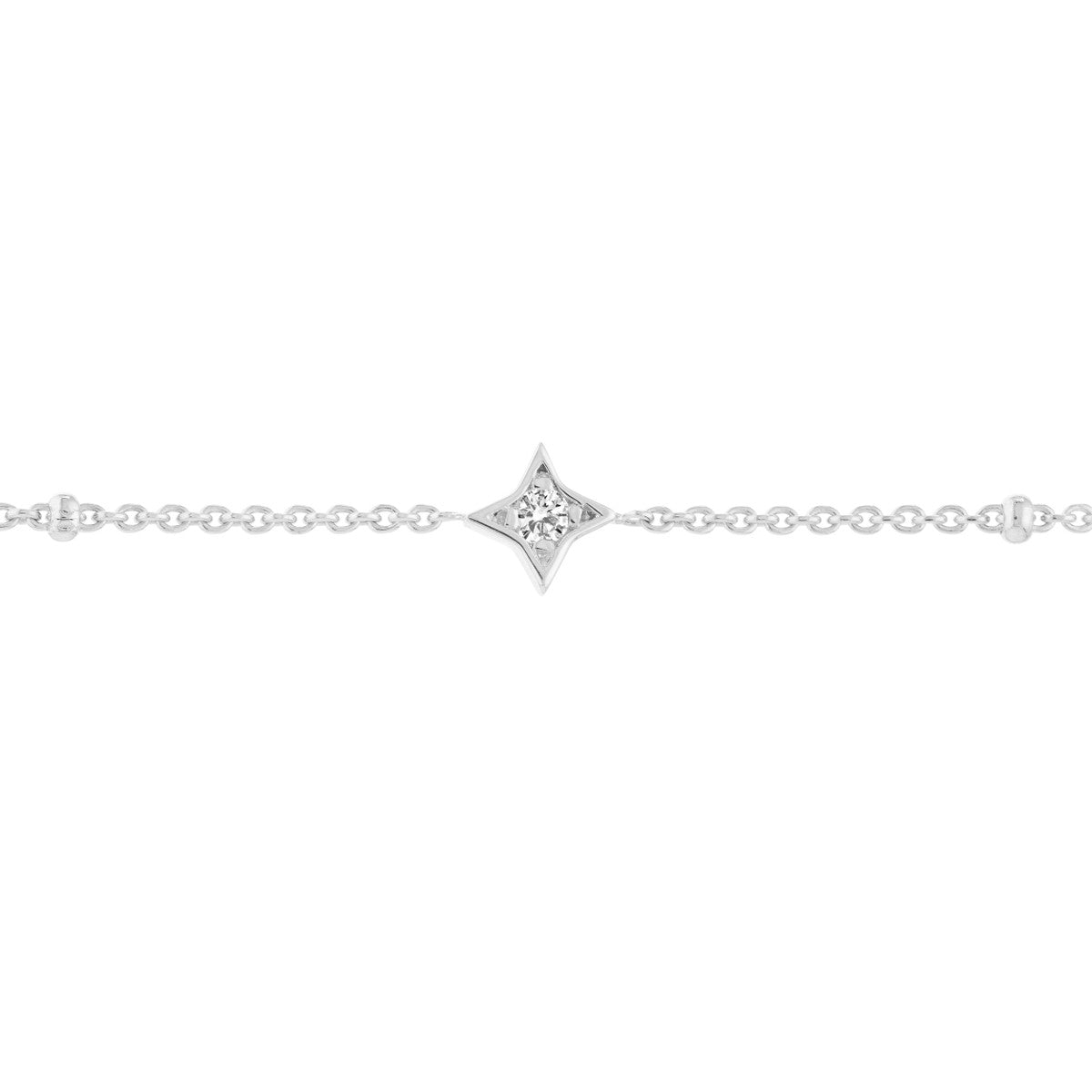 14K White Gold Star Diamond Bracelet with Beads