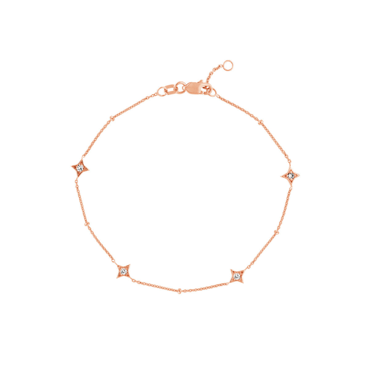 14K Rose Gold Star Diamond Bracelet with Beads