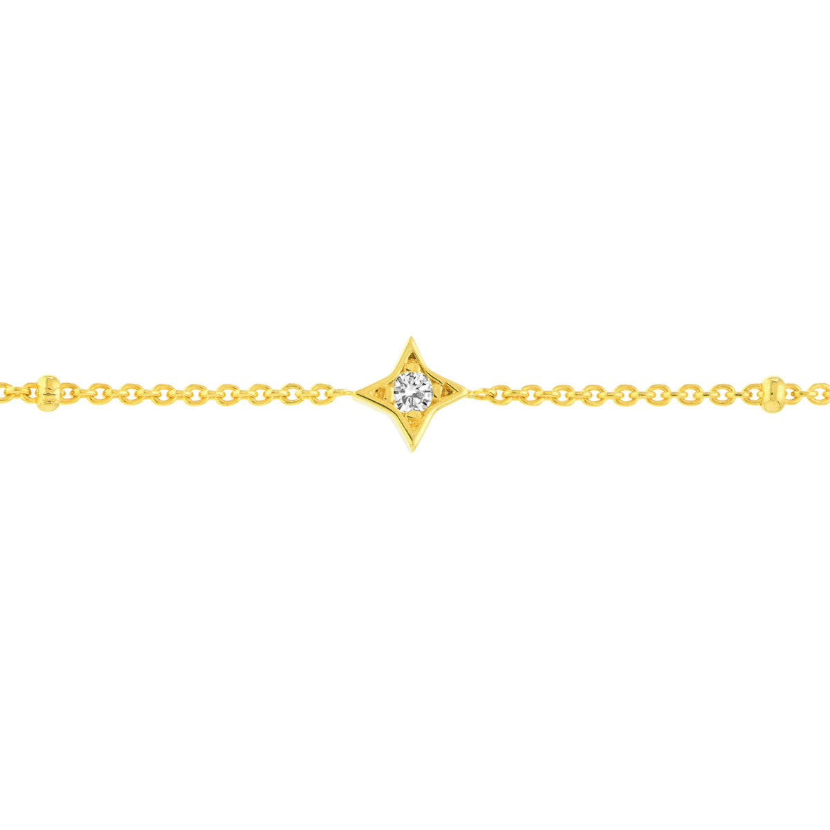 14K Yellow Gold Star Diamond Bracelet with Beads