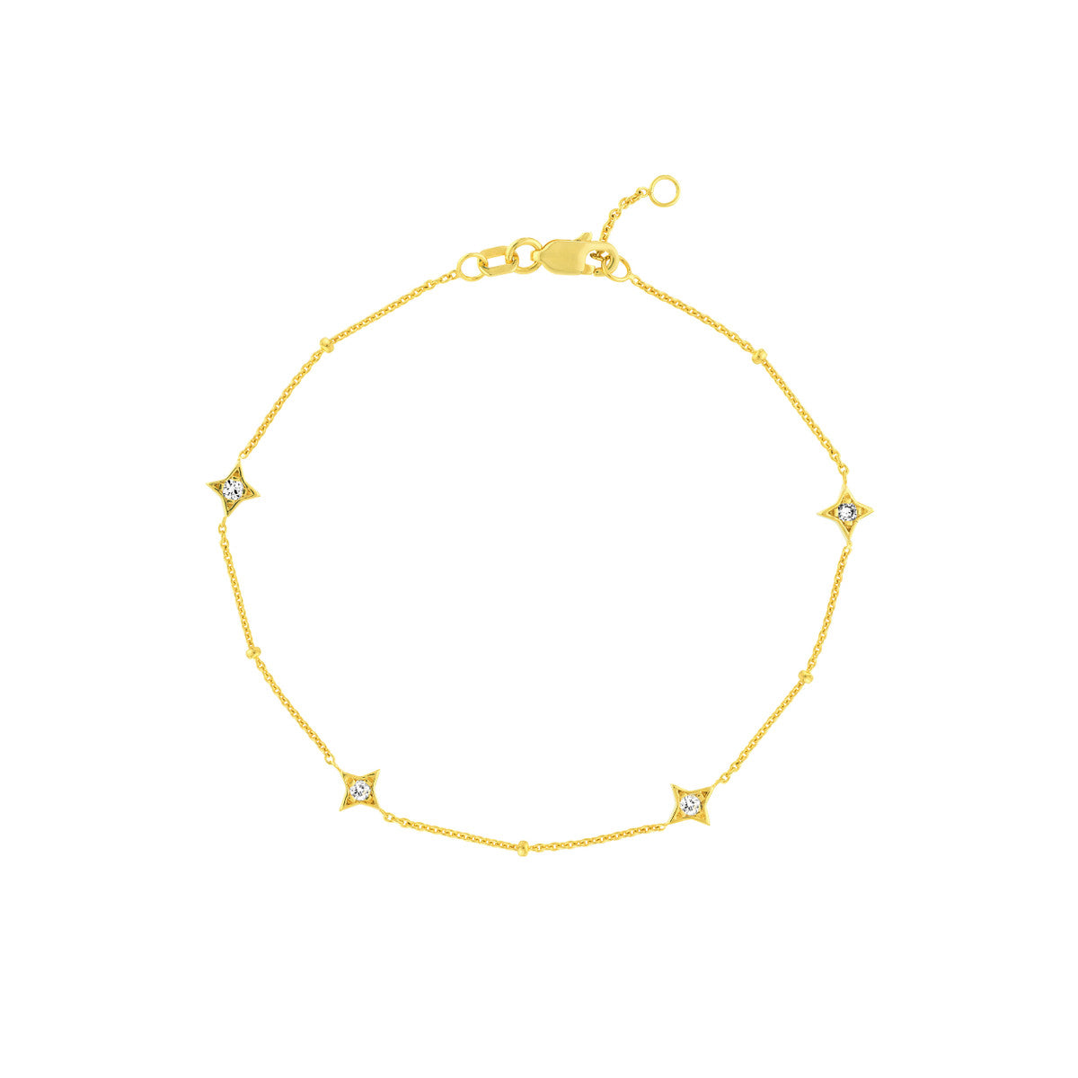 14K Yellow Gold Star Diamond Bracelet with Beads