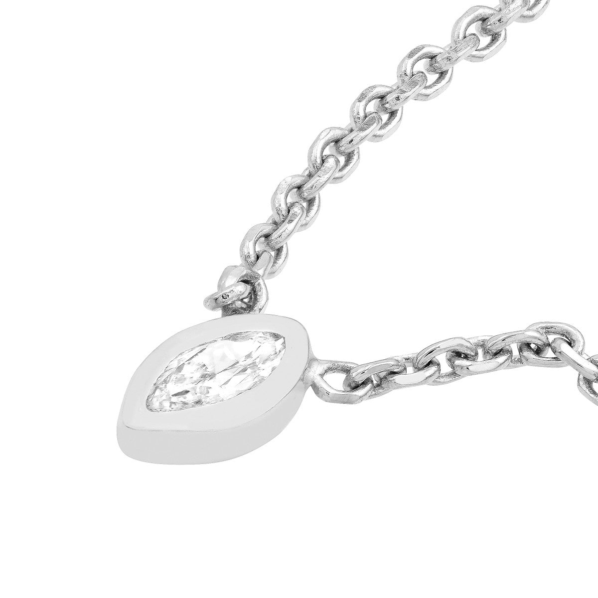 14K White Gold Mini Marquise Diamond Bezel Necklace