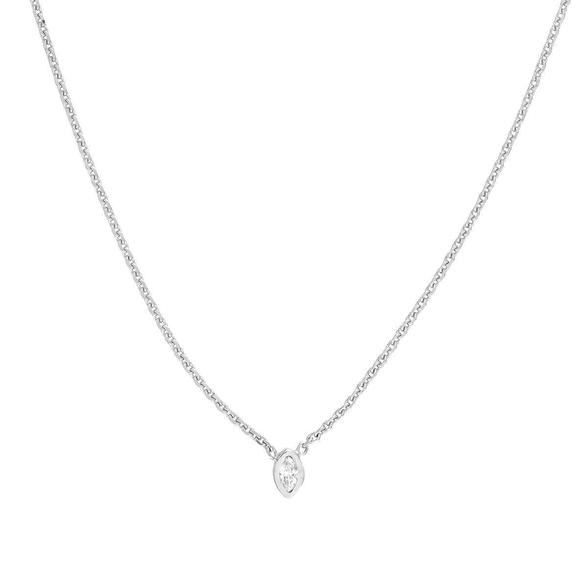 14K White Gold Mini Marquise Diamond Bezel Necklace