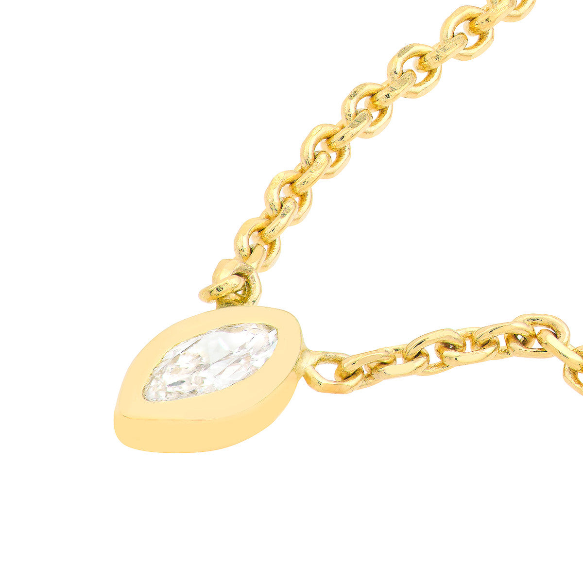 14K Yellow Gold Mini Marquise Diamond Bezel Necklace