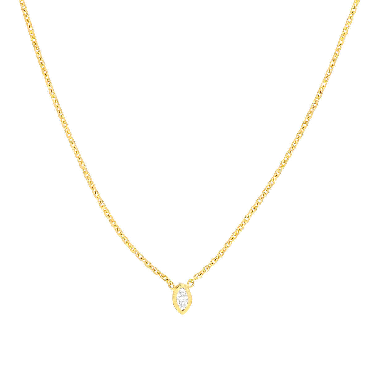 14K Yellow Gold Mini Marquise Diamond Bezel Necklace