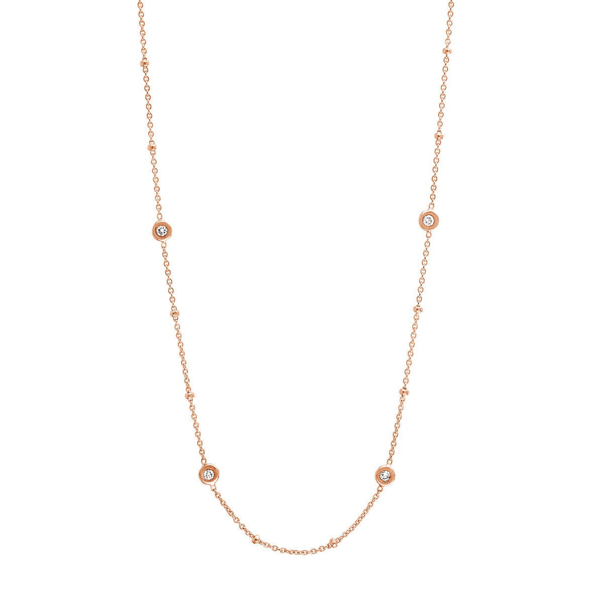 14K Rose Gold Round Bezel Diamond Necklace with Beads