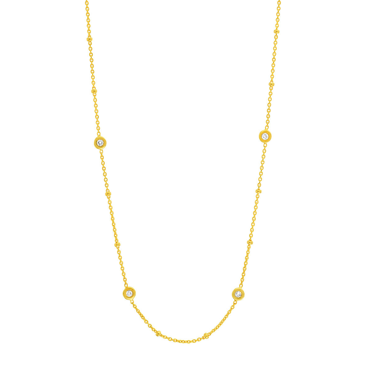 14K Yellow Gold Round Bezel Diamond Necklace with Beads