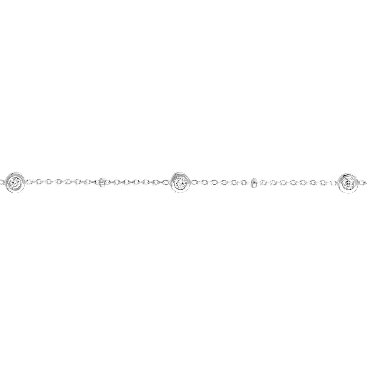 14K White Gold Round Bezel Diamond Bracelet with Beads