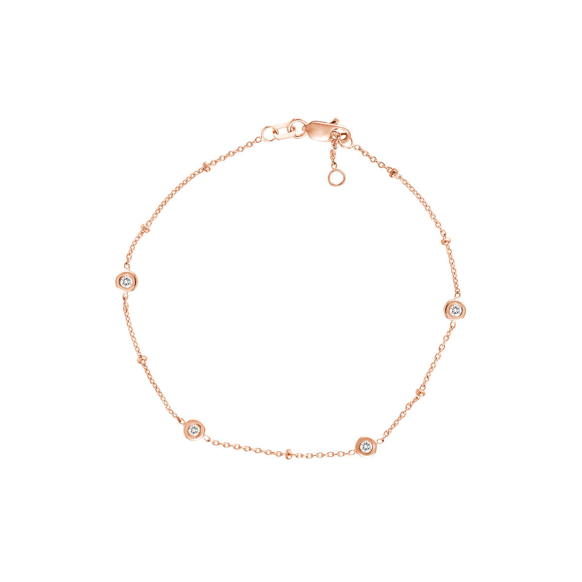 14K Rose Gold Round Bezel Diamond Bracelet with Beads