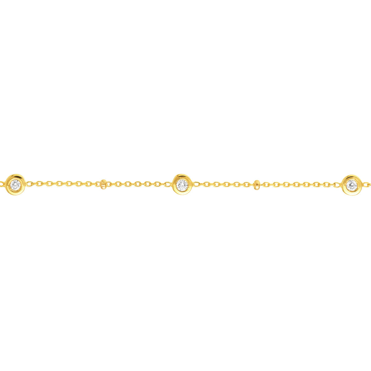 14K Yellow Gold Round Bezel Diamond Bracelet with Beads