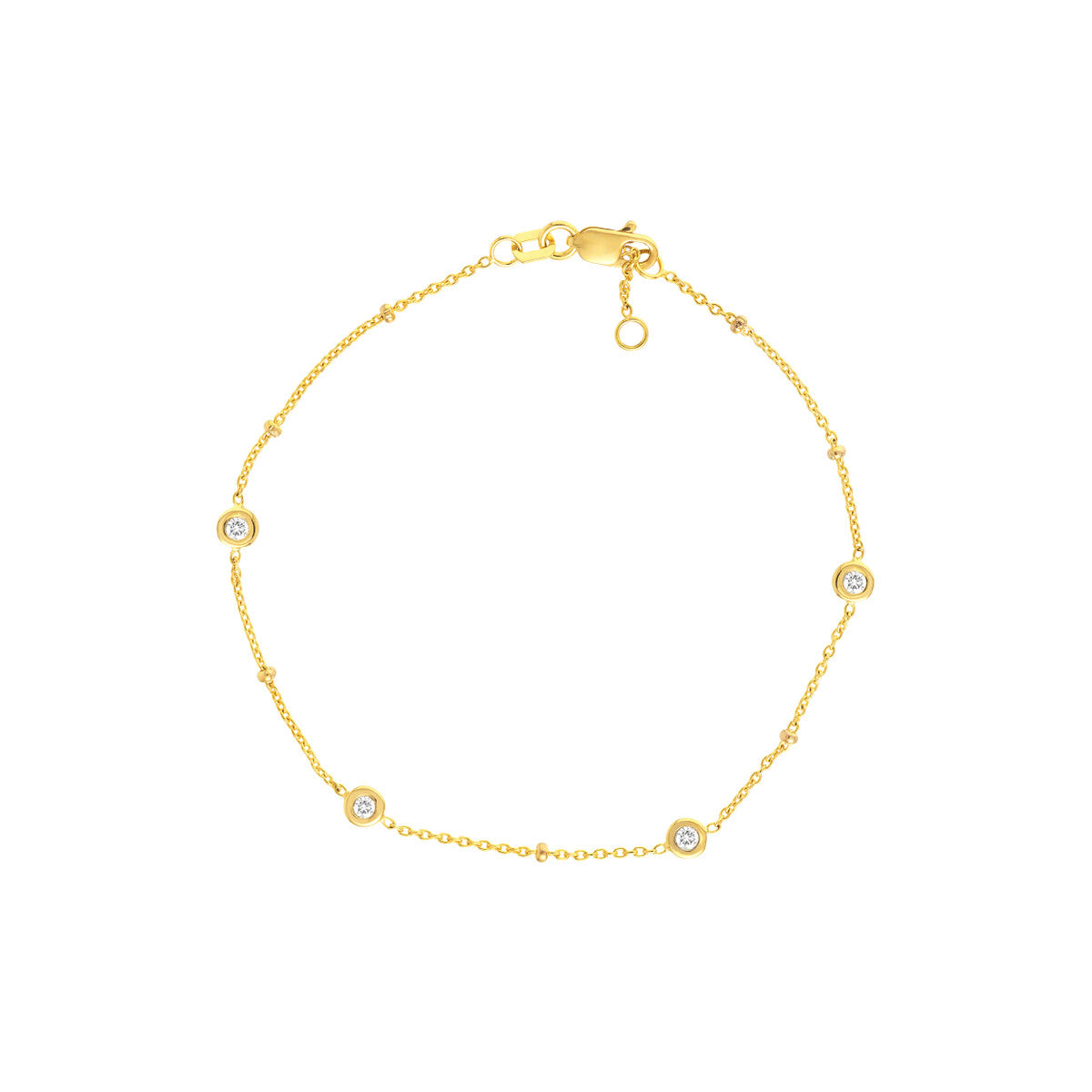 14K Yellow Gold Round Bezel Diamond Bracelet with Beads