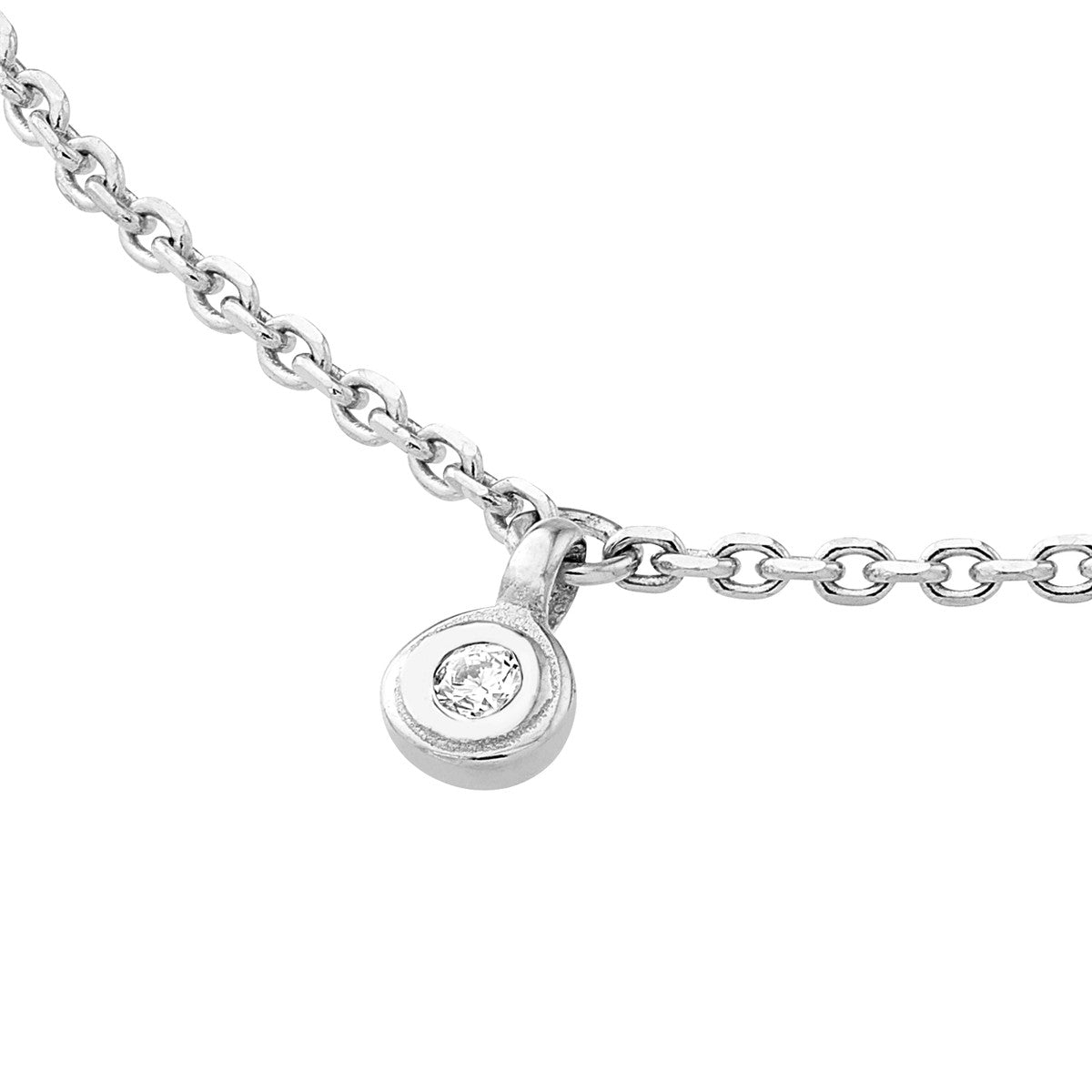 14K White Gold Diamond Bezel Drop Necklace