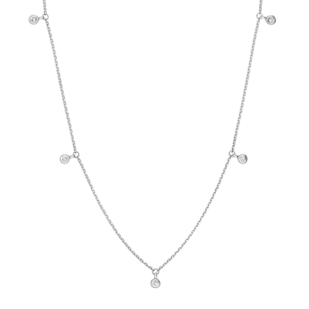 14K White Gold Diamond Bezel Drop Necklace