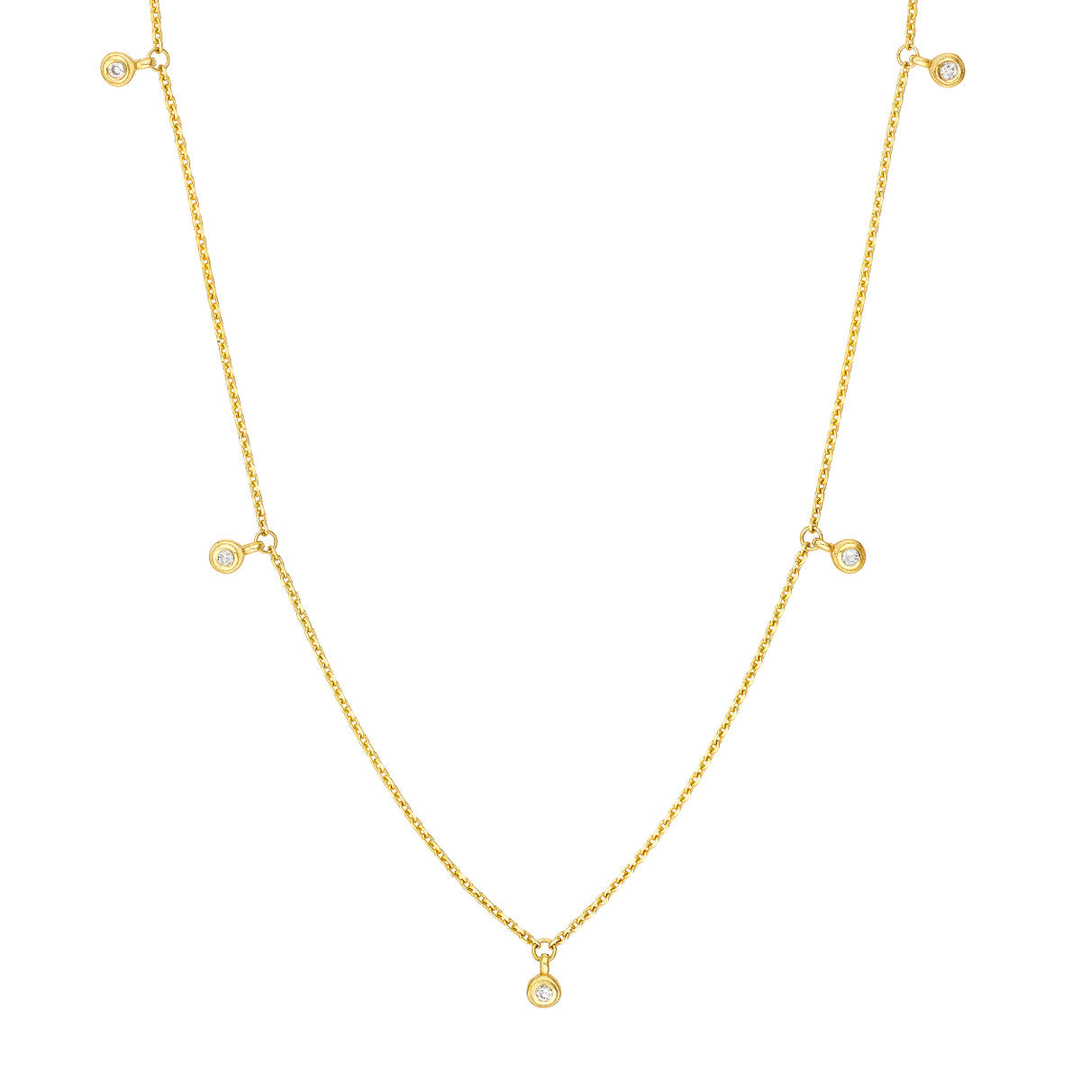 14K Yellow Gold Diamond Bezel Drop Necklace