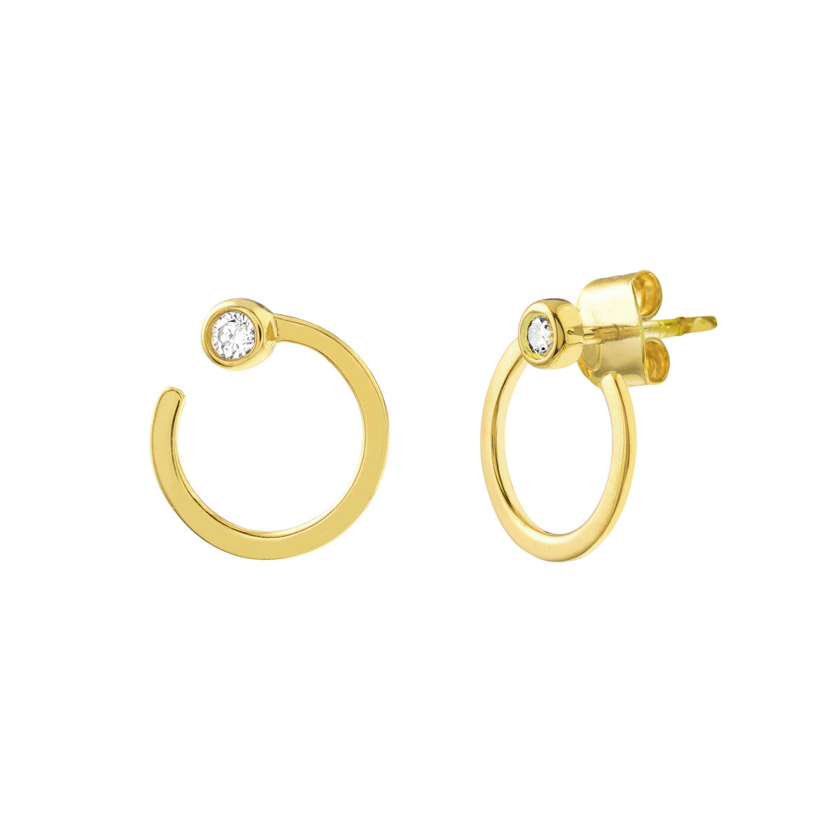 14K Yellow Gold Petite Diamond Bezel Door Knocker Earrings