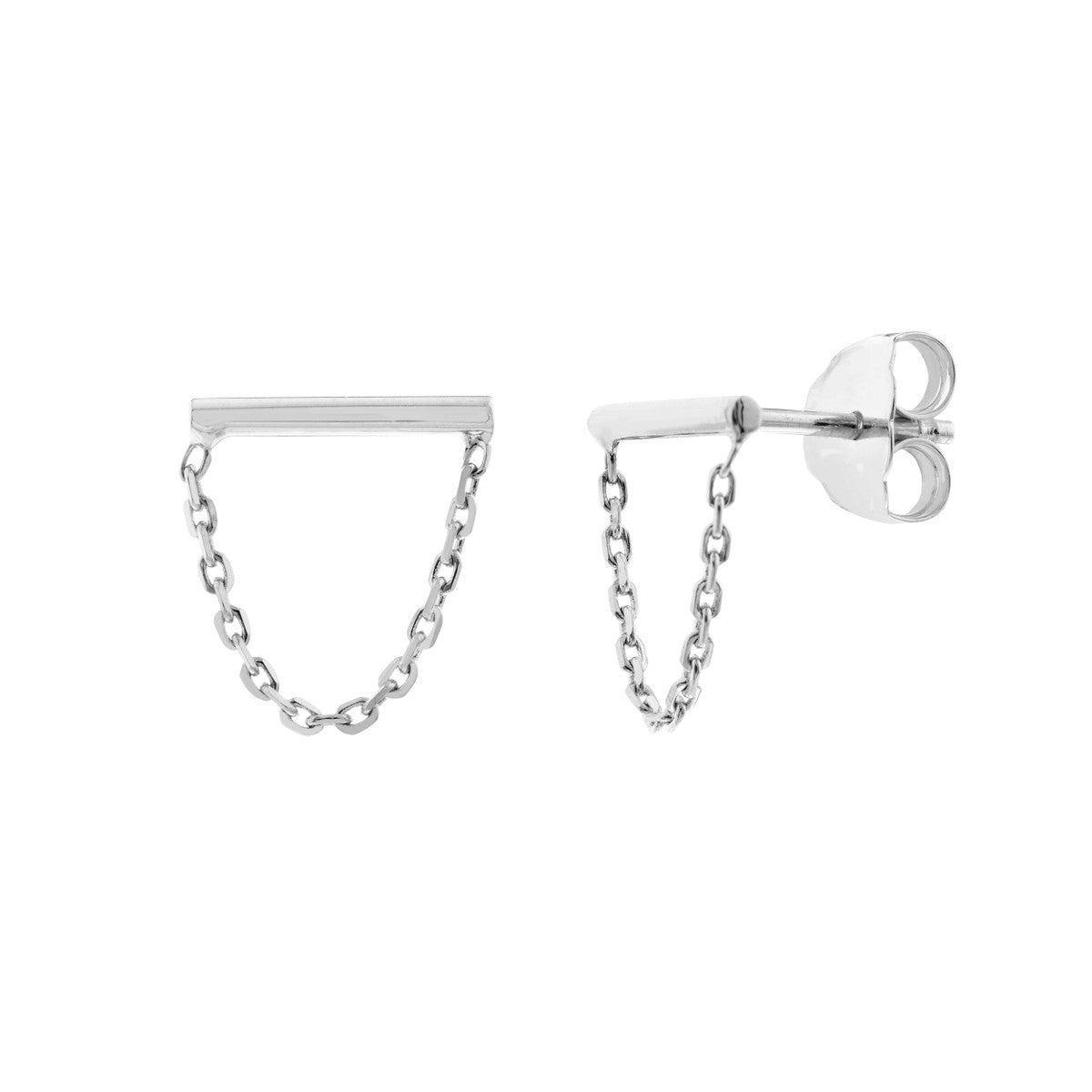 14K White Gold Chain Drape Bar Earrings