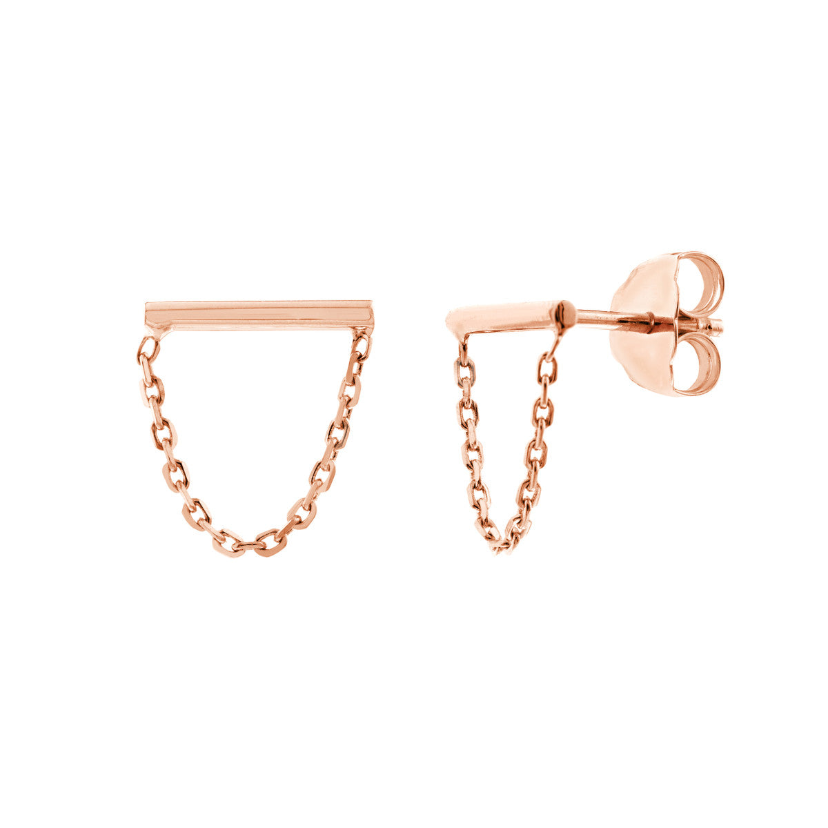 14K Rose Gold Chain Drape Bar Earrings