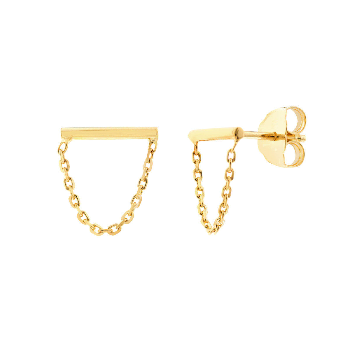 14K Yellow Gold Chain Drape Bar Earrings