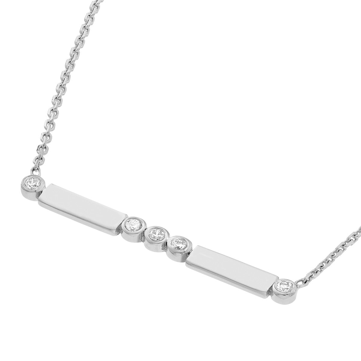 14K White Gold Bezel-Set Diamond Bar Necklace