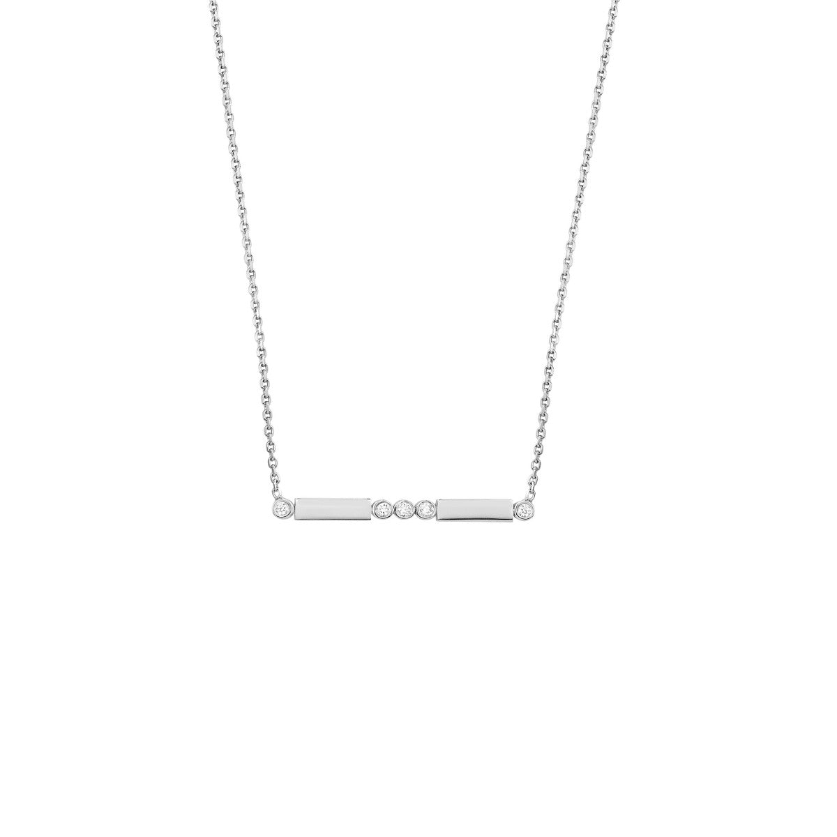 14K White Gold Bezel-Set Diamond Bar Necklace