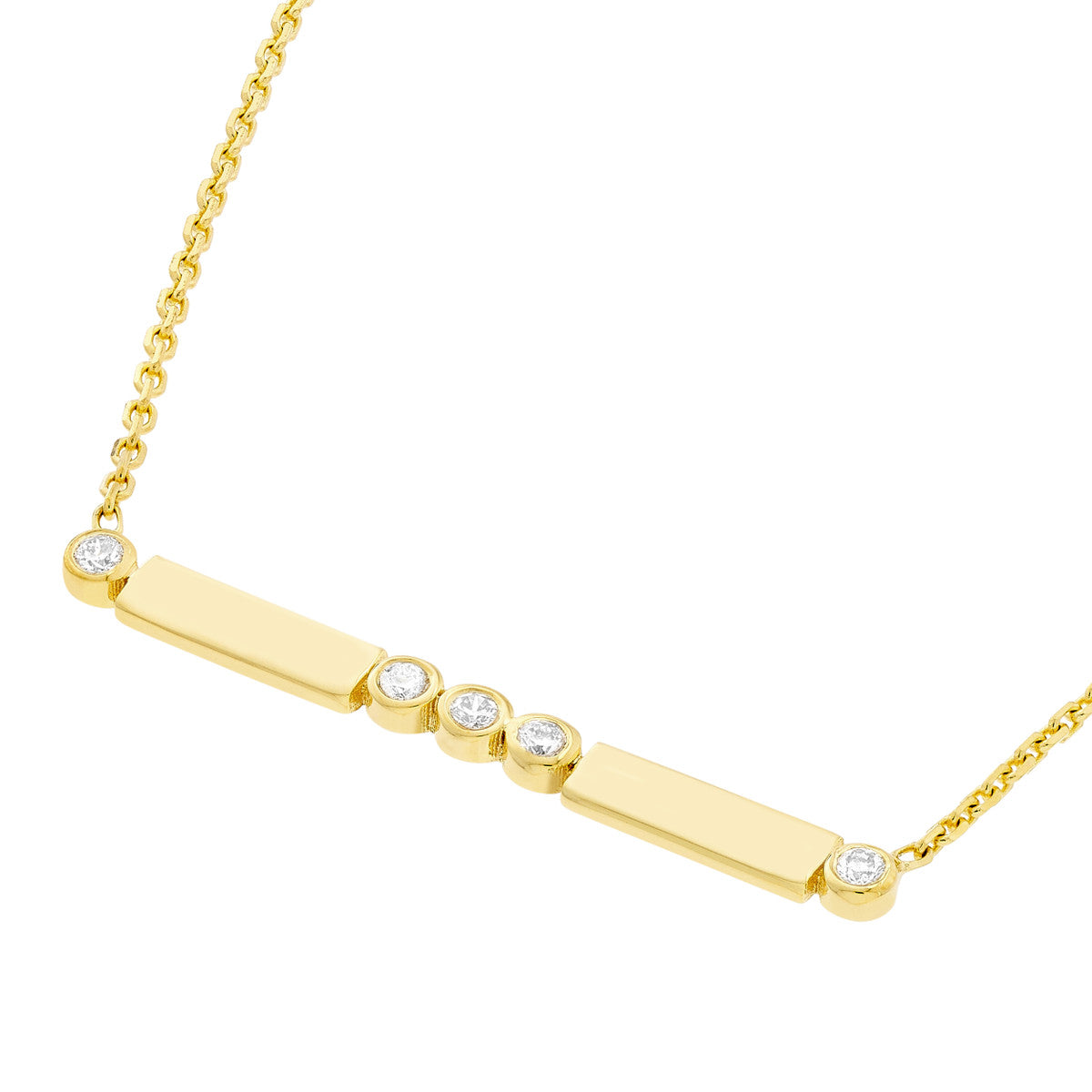 14K Yellow Gold Bezel-Set Diamond Bar Necklace