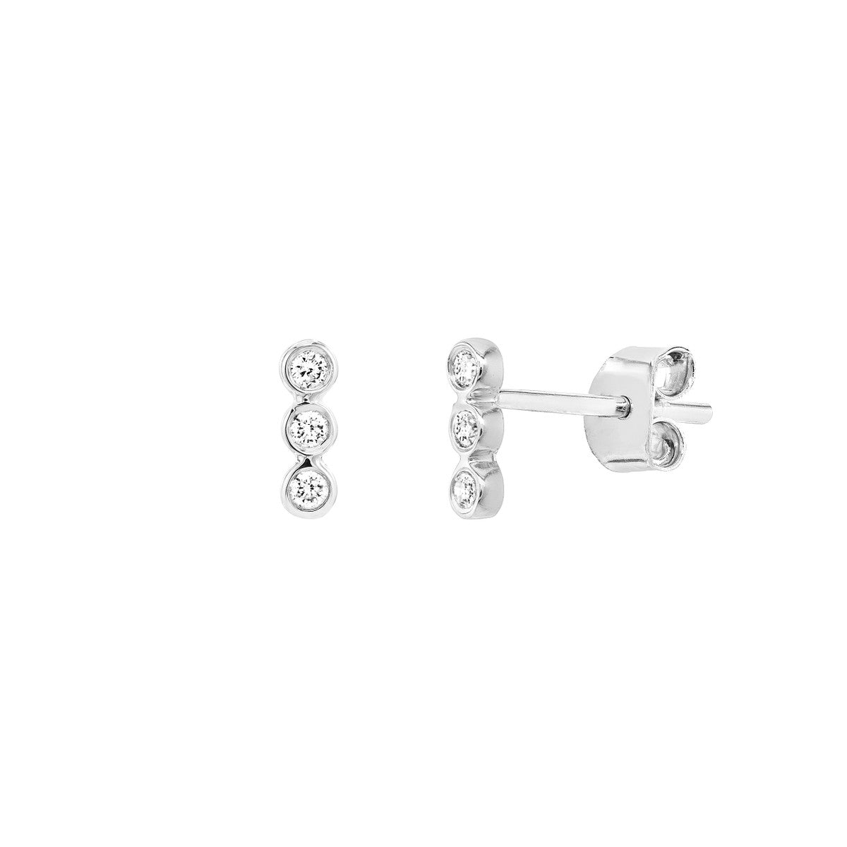 14K White Gold Diamond Bezel Trio Studs