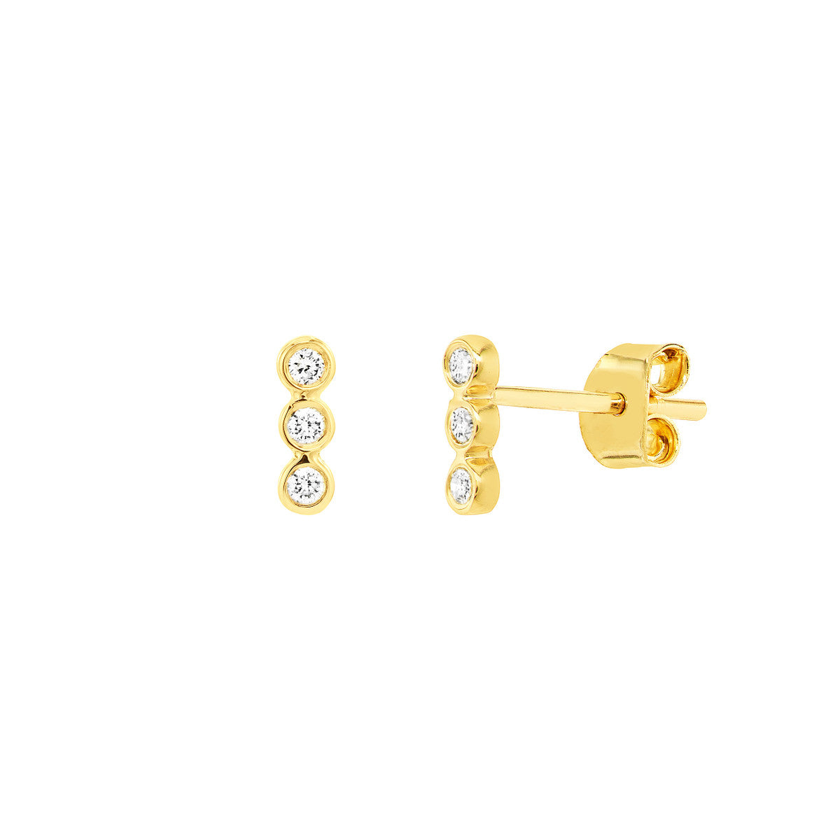 14K Yellow Gold Diamond Bezel Trio Studs