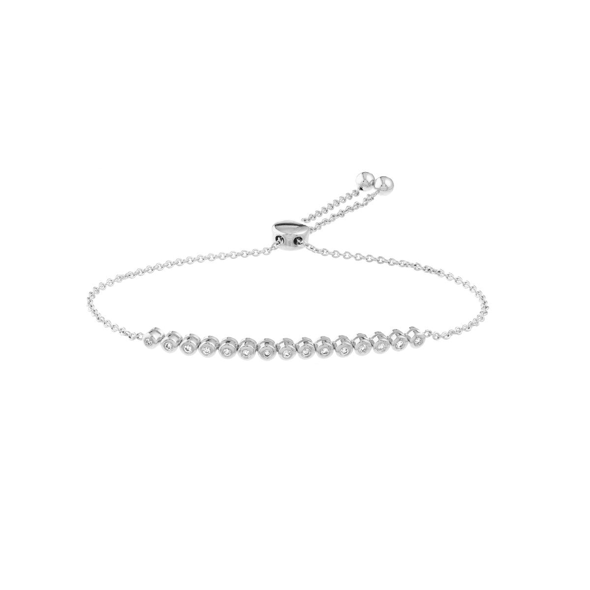 14K White Gold Diamond Bezel Tennis Bolo Bracelet