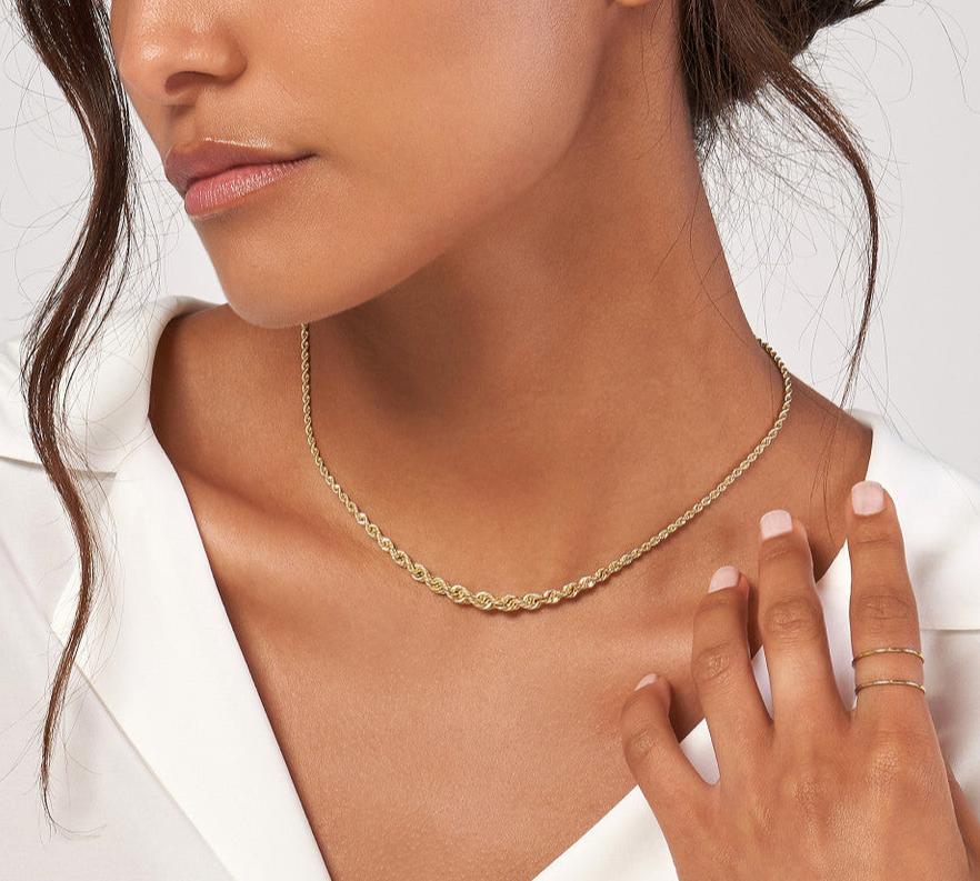 14K Yellow Gold Graduated Rope Chain Necklace