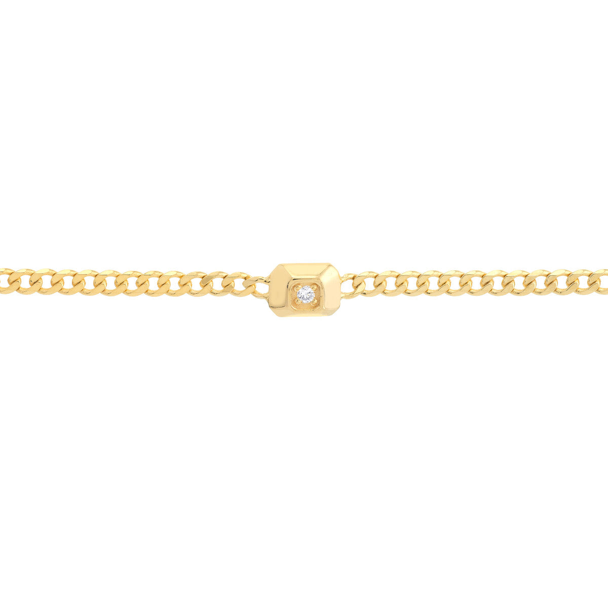 14K Yellow Gold Geometric Curb Link Bracelet With A Small Diamond