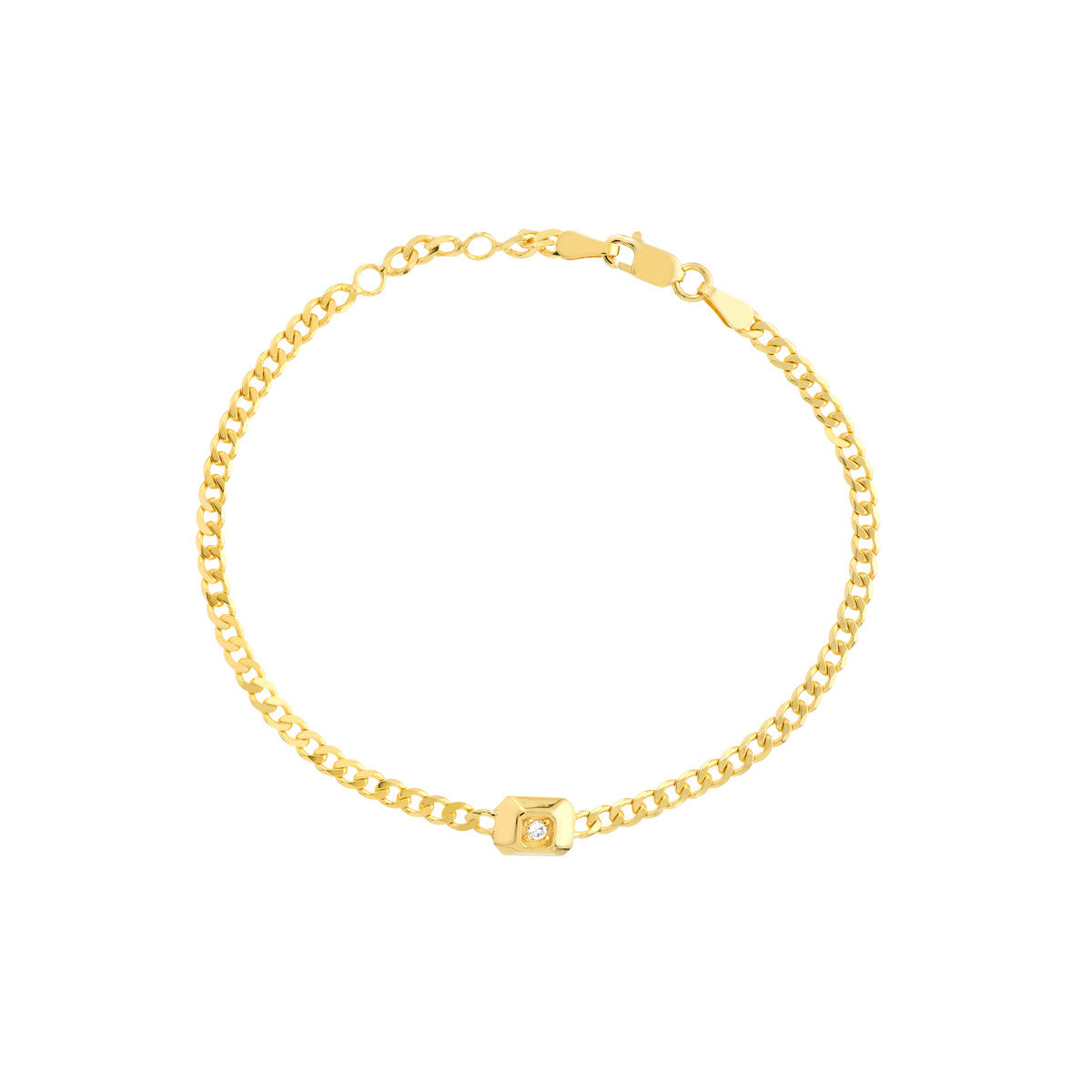 14K Yellow Gold Geometric Curb Link Bracelet With A Small Diamond