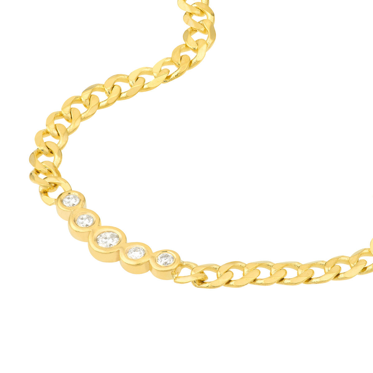 14K Yellow Gold Curb Chain Necklace with Graduating Bezel-Set Diamonds