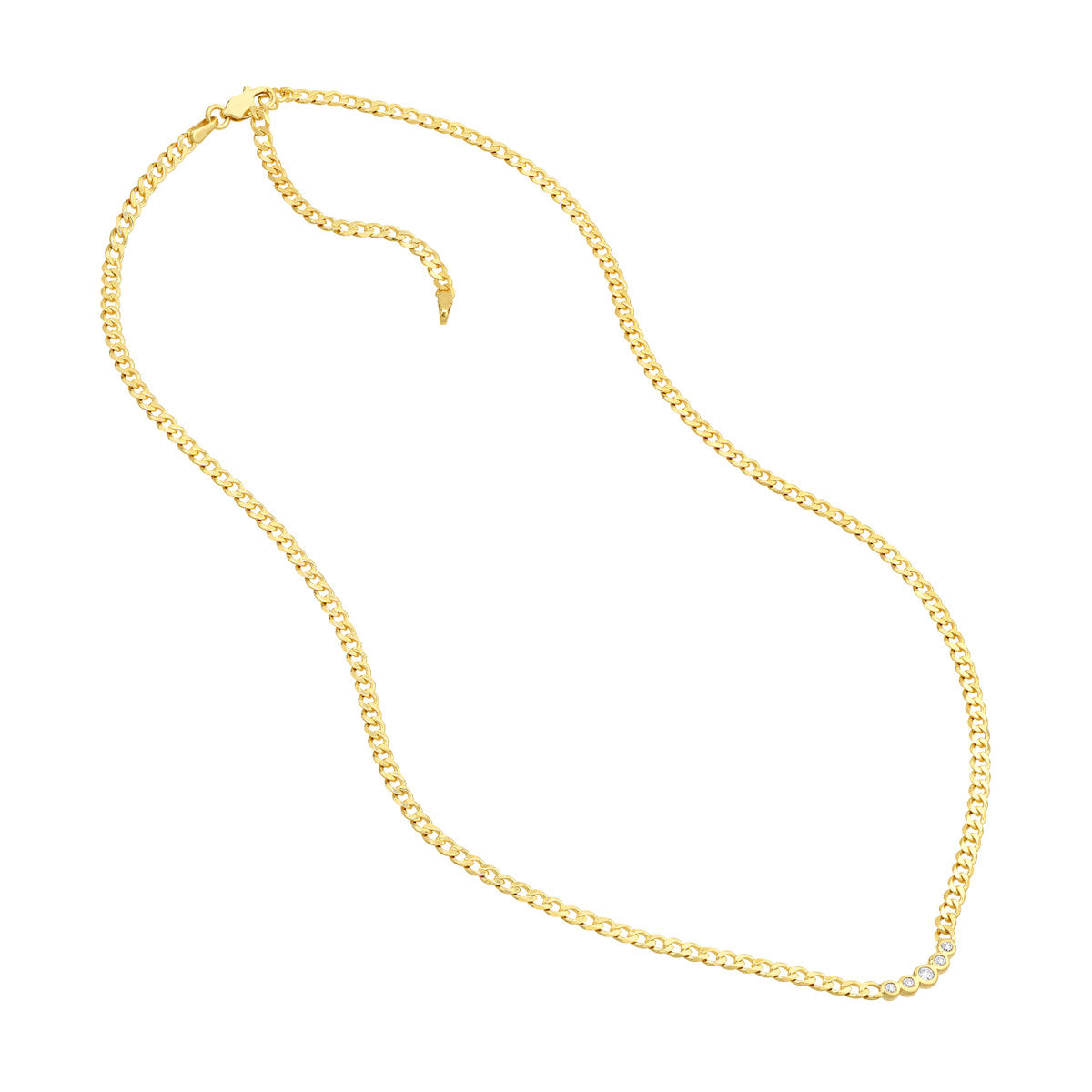 14K Yellow Gold Curb Chain Necklace with Graduating Bezel-Set Diamonds