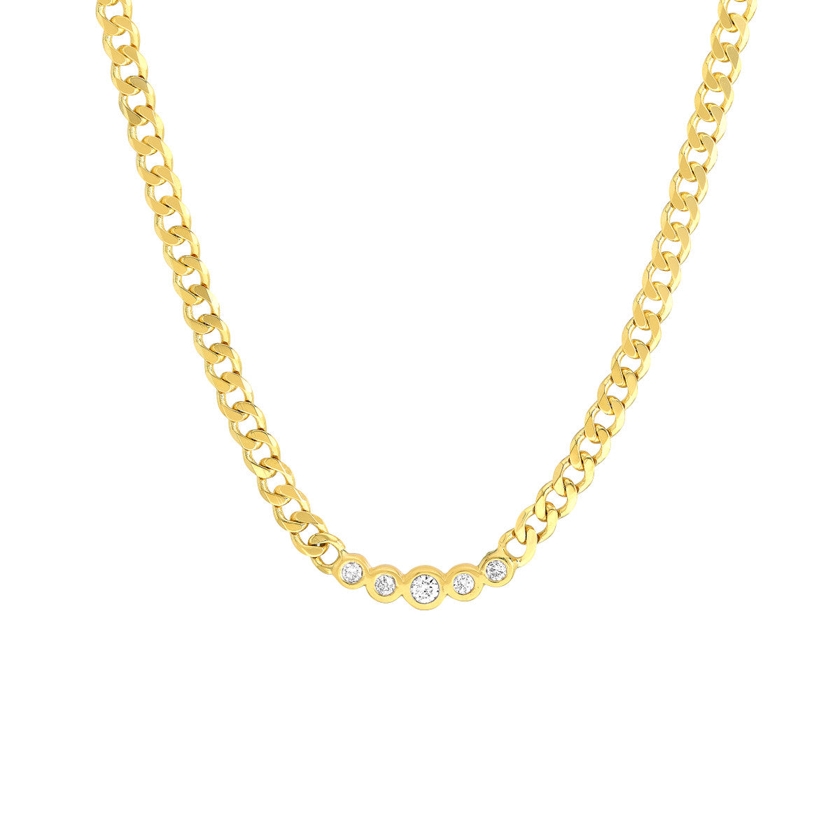 14K Yellow Gold Curb Chain Necklace with Graduating Bezel-Set Diamonds