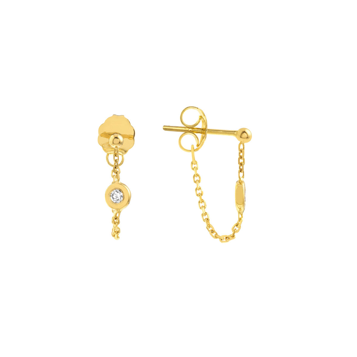 14K Yellow Gold Diamond Chain Huggie Earrings