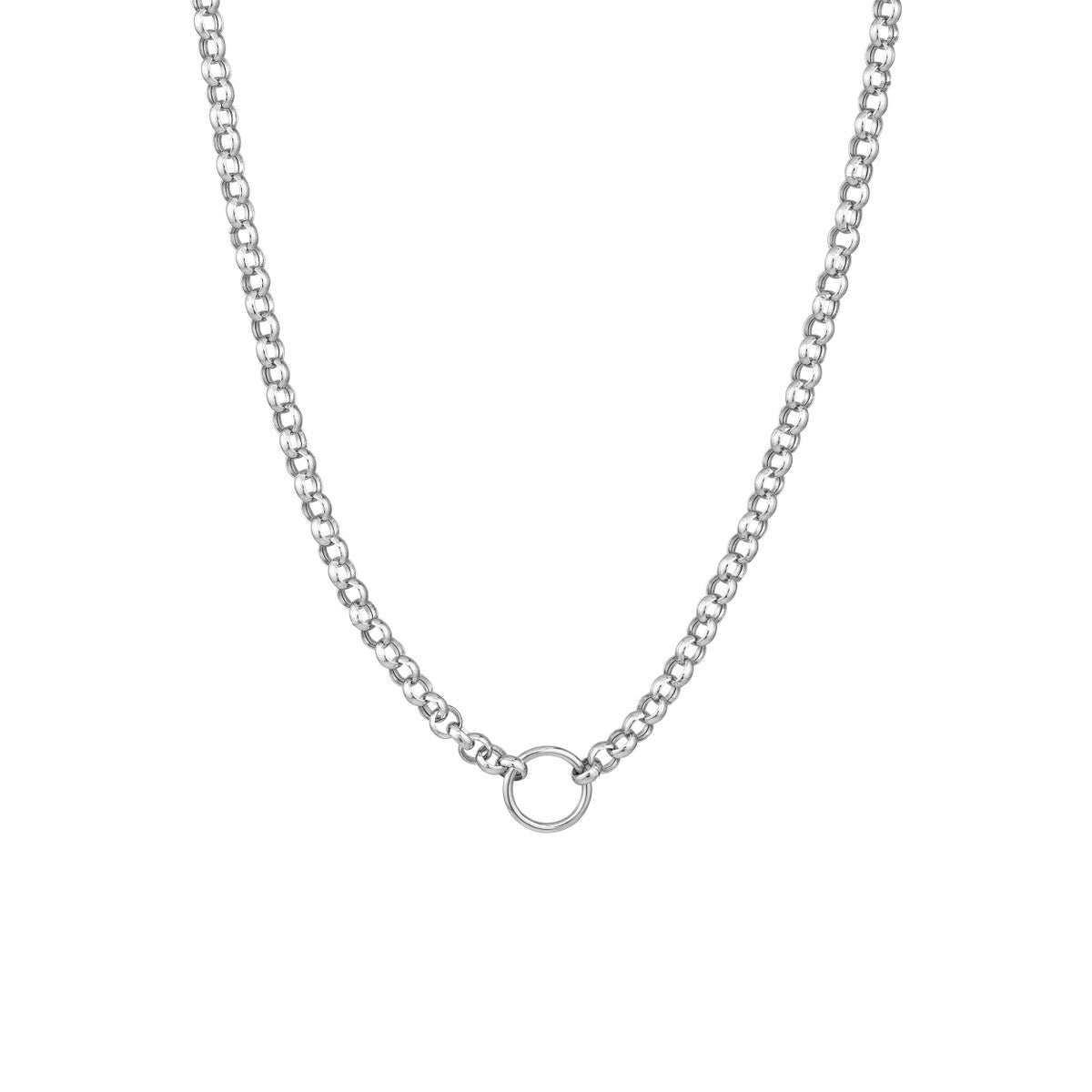 14K White Gold Hollow Rolo Chain Necklace