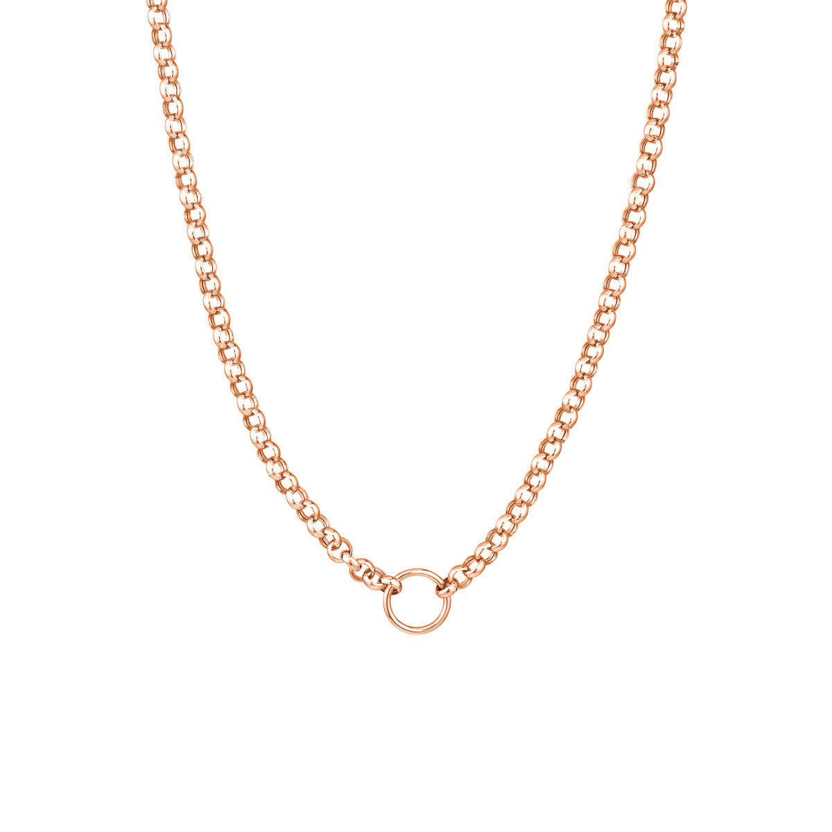 14K Rose Gold Hollow Rolo Chain Necklace