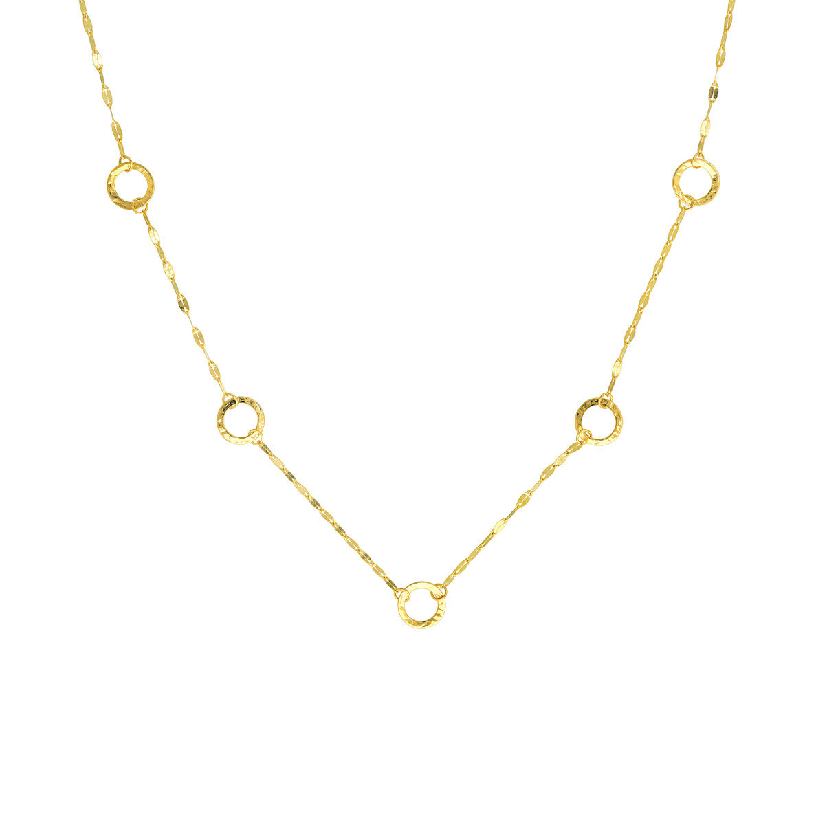 14K Yellow Gold Hammered Circle Necklace