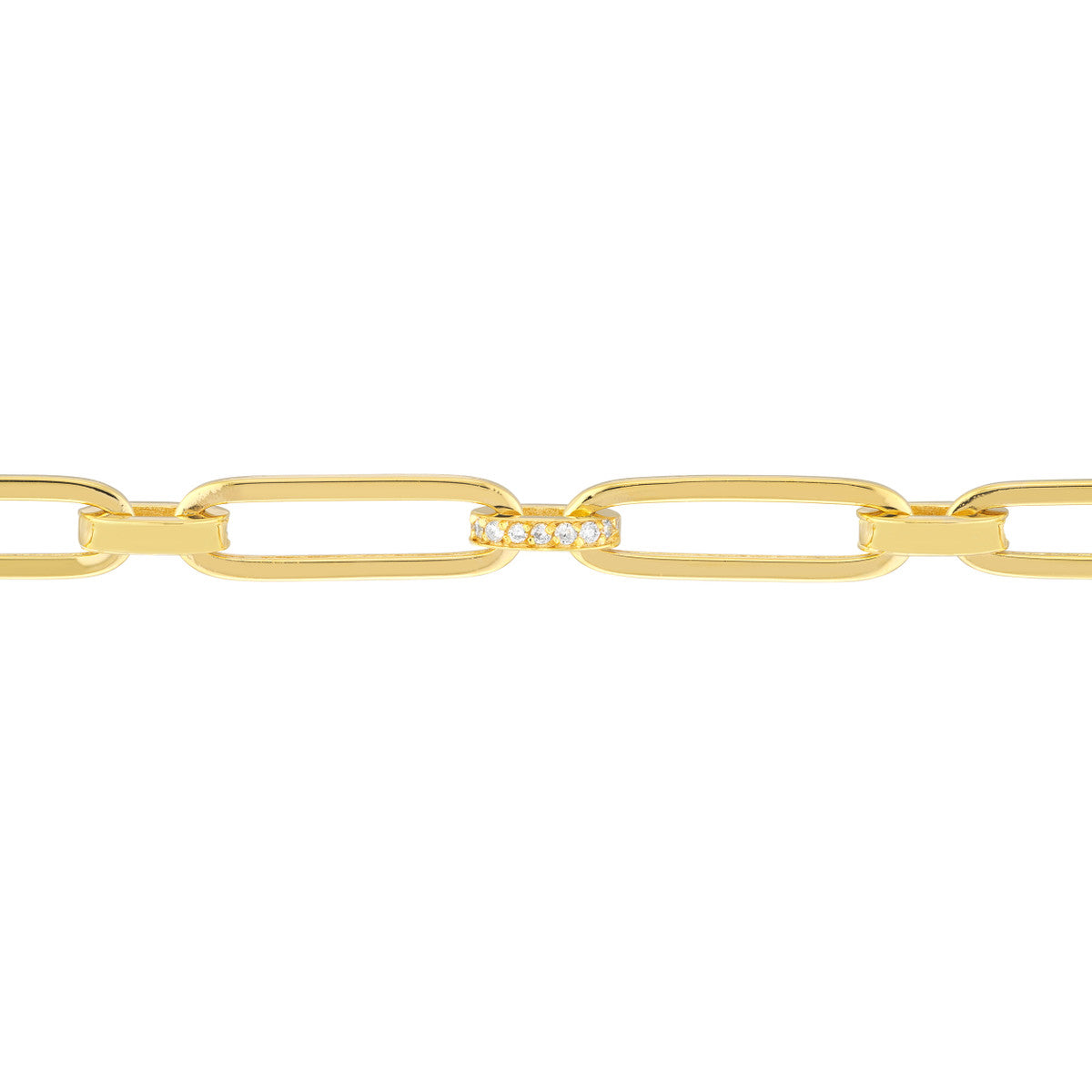 14K Yellow Gold Pave Diamond Accented Paper Clip Chain Bracelet