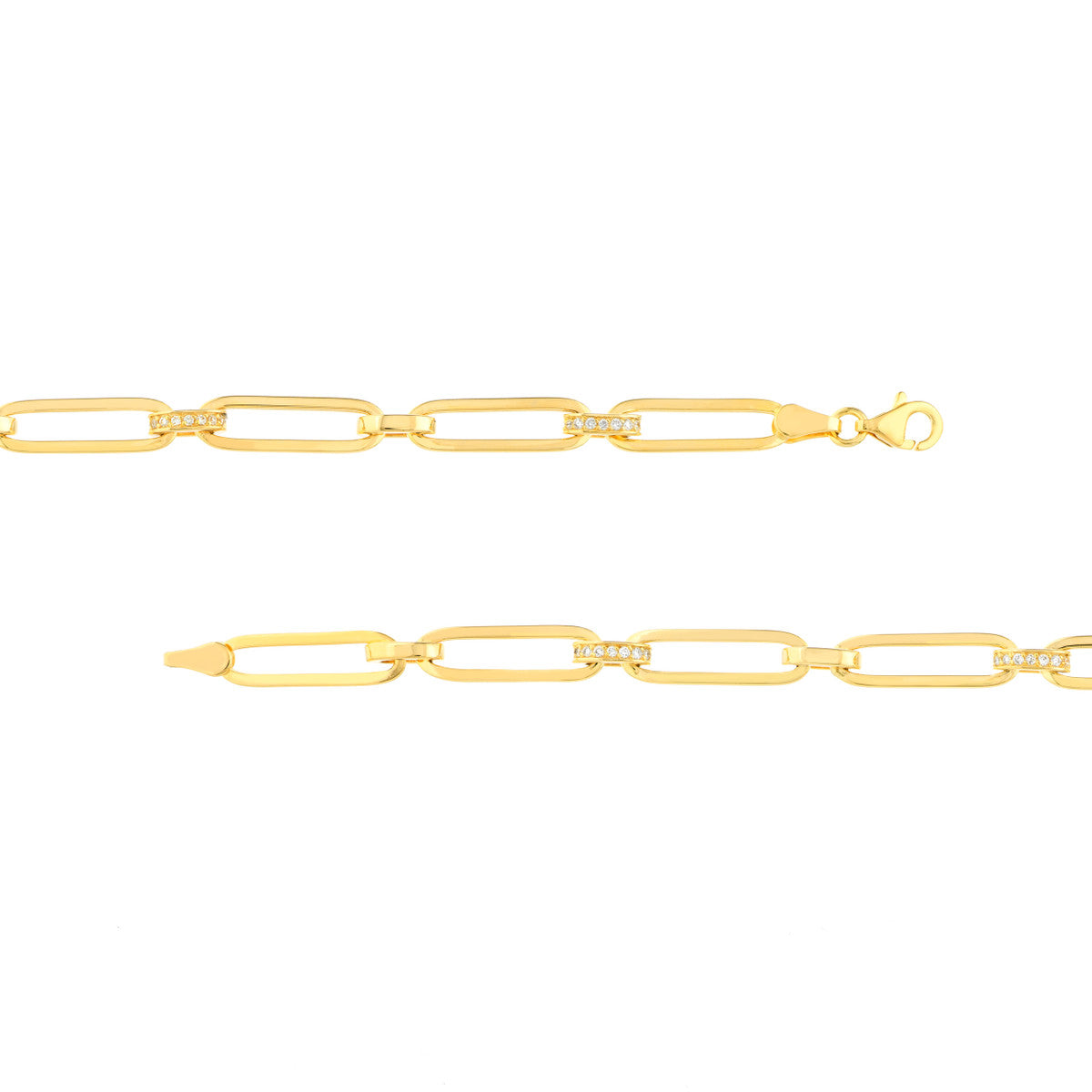 14K Yellow Gold Pave Diamond Accented Paper Clip Chain Bracelet