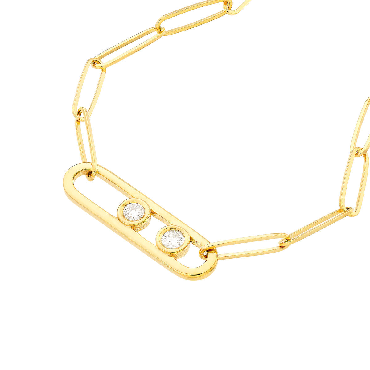 14K Yellow Gold Double Diamond Paperclip Necklace