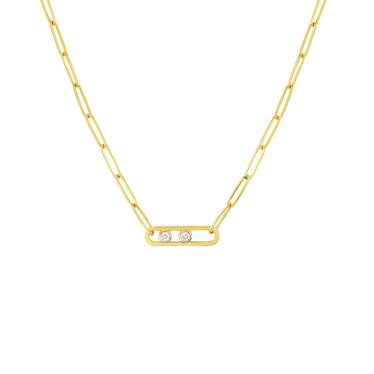 14K Yellow Gold Double Diamond Paperclip Necklace